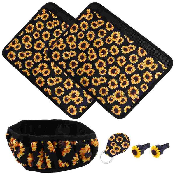 Conjunto de cubiertas de volante 6 uds accesorios de coche de girasol fino DIY elegante bonita cubierta llavero cinturón decoración de ventilación dirección