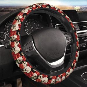 Couvre le volant Skull Red Flower Cover Néoprène Universal 15 pouces Protecteur de voiture pour femmes hommes