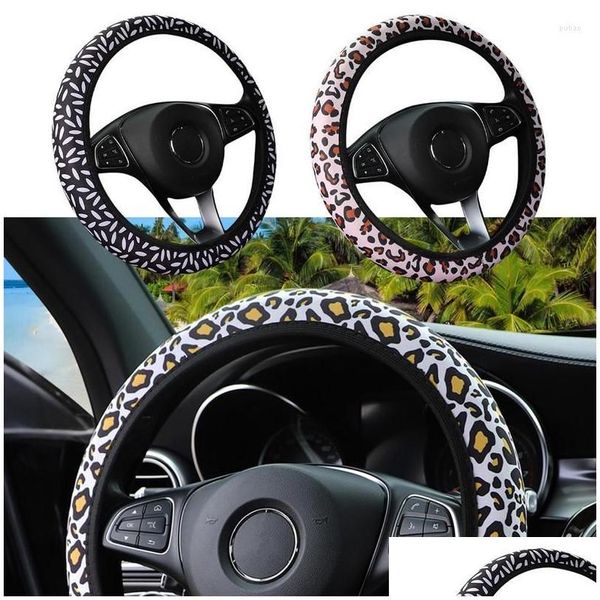 Couvre-volant Volant ERS Voiture ER Léopard Cheetah Protecteur sans couture Peau d'animal Drop Livraison Automobiles Motos I Dh8FF