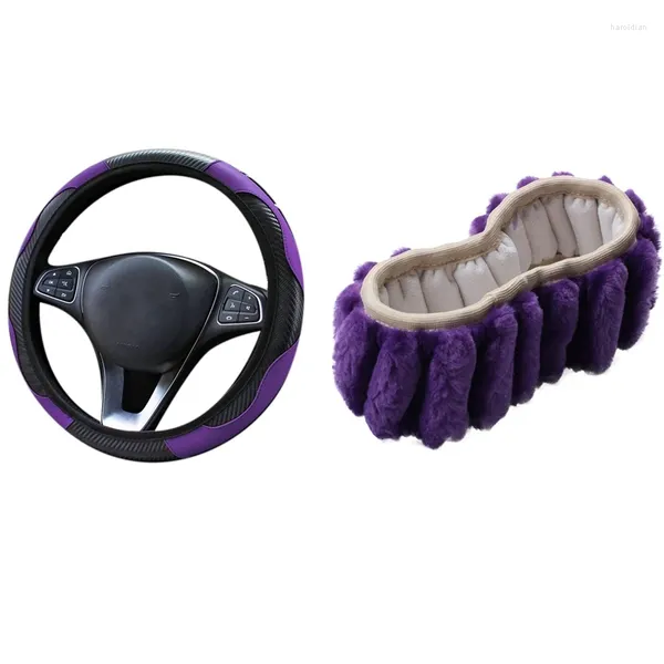 Чехлы на руль Плюшевый автомобильный зимний чехол на руль из искусственного (фиолетового) дышащего нескользящего материала