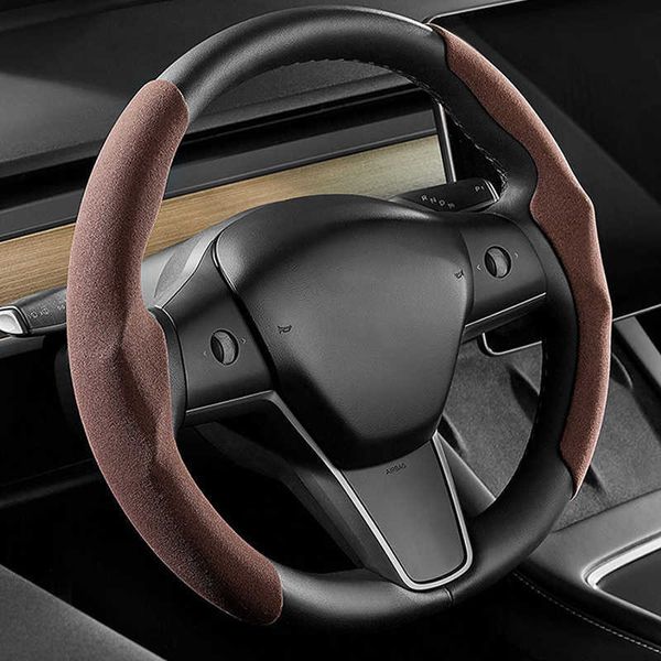 Cubiertas de volantes Vuelas de dirección para Tesla Model 3 Modelo Y Suede Decoración de automóviles no deslizantes para Model3 Accesorios de decoración de interiores Auto T221108