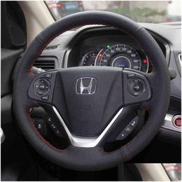 Coprivolante in pelle sintetica per auto Er per Honda Crv 2012 2013 2014 J220808 Consegna drop cellulari Moto Accesso interno Dhxlr