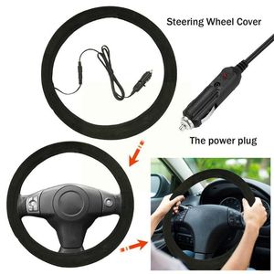 Couvre volant universel 14.5-15.5 pouces couverture chauffante 12V confortable hiver volant chauffage chaud voiture L5G9Steering