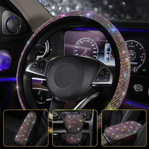 Stuurwiel omvat universele auto -afstemming Sparkle Bling Cover Armest Pad Gear Regestone Diamant interieur AccessoriessTeering