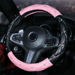 Cubiertas del volante Universal Pu Leather Car Cover Bling Crystal Handcraft Interior Decoración Accesorios para mujeres L E6k5