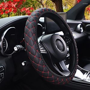 Housses de volant universelles en cuir PU housse de voiture Wrap protecteur amour Imitation élastique pas de bague intérieure tresse automatique sur le volant