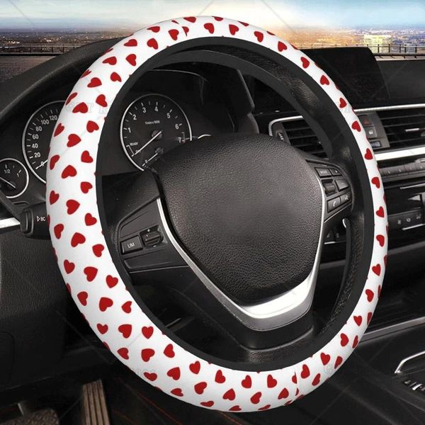 Couvre-volant Couverture de motif de coeur rouge blanc Décoration en forme de Saint-Valentin Universel 15 pouces Protecteur de voiture