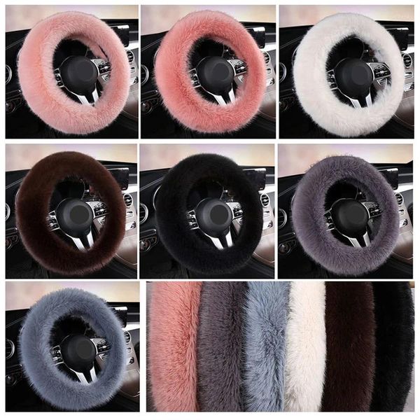 Cubiertas del volante Invierno Lindo Coche 7 Colores Felpa Suave Cómodo Cómodo Trenza Cálida En El Volante Universal Para Niña Mujer