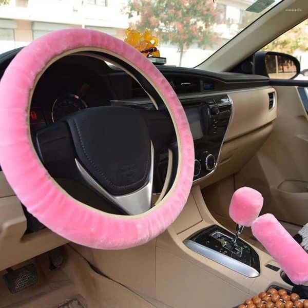 Couvre-volant d'hiver en peluche, housse de voiture, changement de vitesse, frein à main, doux, confortable, chaud, antidérapant, accessoires de décoration intérieure