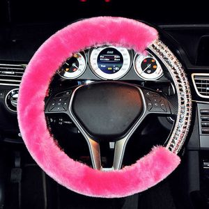 Couvre Volant Hiver En Peluche Fourrure Couvre Volant De Voiture Style De Voiture Cristal Strass Volants Couverture pour Femmes Fille Auto Accessoires T221108