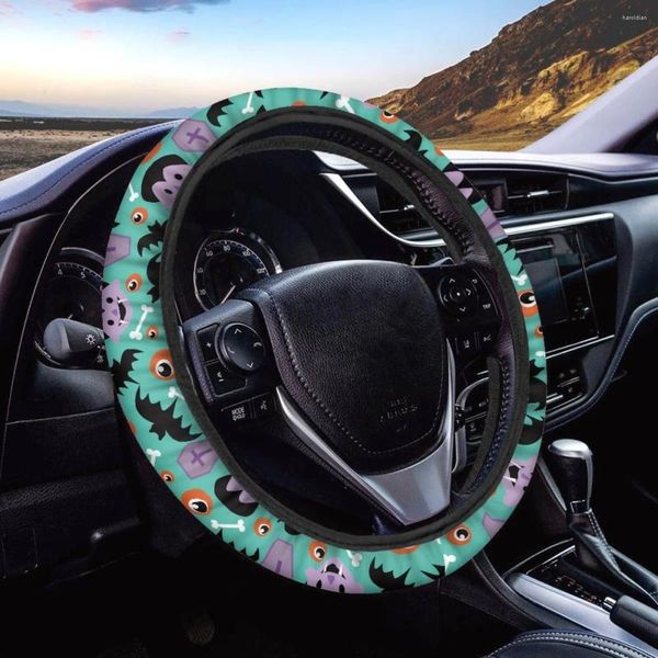 Cubiertas del volante Witch Zombie Bat Spider Print Car Interés Anti-suciedad Vehículo Limpio Protector Interior Repuestos para hombres