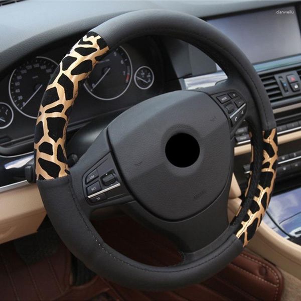 Volante de dirección cubre la linda tapa de cuero con estampado de leopardo de mujeres Accesorios de automóviles interiores