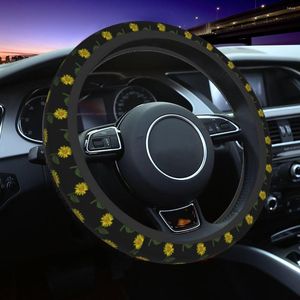 Couvre-volant Couverture de voiture de tournesol de fleur jaune 38cm Protecteur automatique doux Accessoires d'intérieur colorés