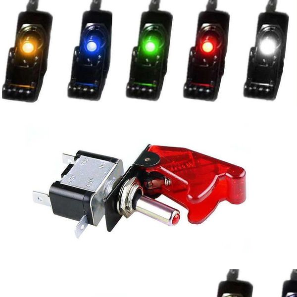 Direcciones Transmisiones Coche Barco Camión Iluminado Led Control de interruptor de palanca con avión de seguridad Up Er Guard 12V20A Transparente D Dhst9