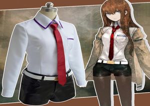 Steins Gate Cosplaykostuum Japanse Anime Game Cosplay Kurisu Makise Uniformen Volledige set Jas Overhemd Stropdas Rok Op maat gemaakte kostuums4829957