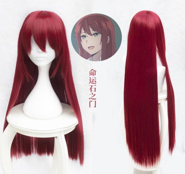 Steins Gate Makise Kurisu Christina Assistant peluca larga recta roja Cosplay peluca 9390991