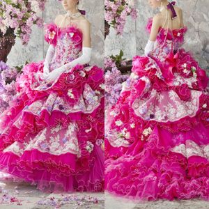 Stella De Libero Princesse Robes De Mariée Appliques Florales 3D Fleurs Jupes À Niveaux Robes De Bal De Mariée Longueur De Plancher À Volants Robe De Mariée