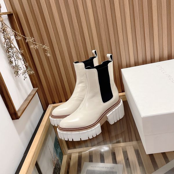 Stella McCartney Emilie Bottines décontractées noir blanc marron plate-forme résistante à l'usure confort Chelsea boot femmes chaussures en cuir haute dame imperméable M9HQ #