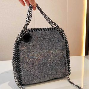 Mini bolso de mano stella mccartney falabella para mujer, astilla metálica negra, pequeño bolso de compras para mujer, bolso de hombro tipo bandolera de cuero