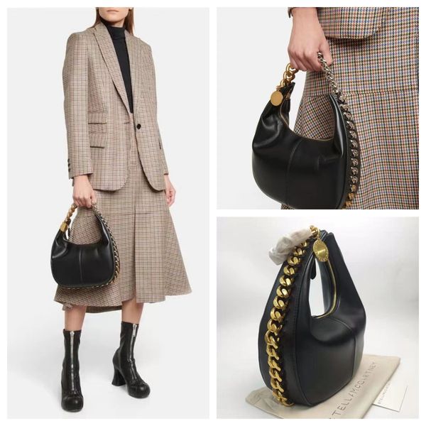 Stella McCartney Frayme Medium Zipped Sac à bandoulière Small en cuir Lady Hobo Sacs avec sac à main Designer Luxury Black Gold Médoil Pourse65