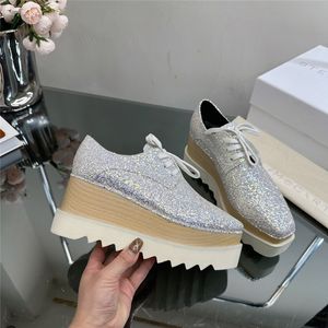 Stella Mccartney Zapatos de lujo Diseñador Zapatillas de tacón con plataforma y cordones Elyse negras con caja original