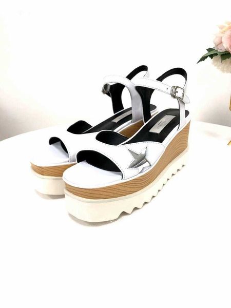 Stella Mccartney Femmes Sandales D'été Star Design Chaussures Décontractées En Cuir Véritable Plateforme Compensée