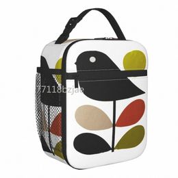 Sac à lunch isolée à la tige et aux oiseaux CAM Voyage Scandinave Style portable Coil thermal Bento Box Femmes Enfants U7HU #