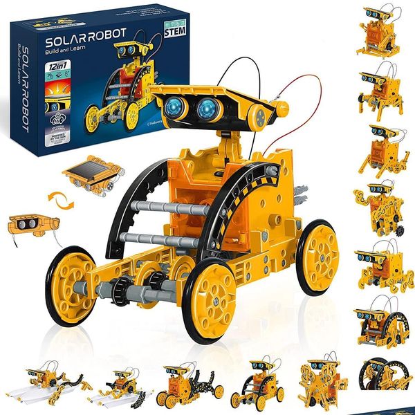 Stem Toys Kit de ensamblaje de robot 12 en 1 Juego de construcción de ciencia de bricolaje educativo 190 piezas con energía solar y celular 2 entrega de entrega Dhge4