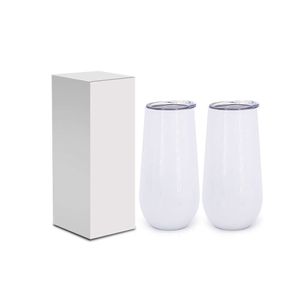 Tasse de vin à double œuf à double paroi sans tige 6oz 180 ml mini gobelet avec couvercle pour sublimation blanche flûte de champagne