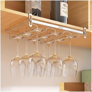 Stemware Racks 304 Edelstahl Zweireihig Rotweinglashalter Kreatives Loch Home Cabinet Upside Down Drain Hängende Tasse Drop Deli Otz5Y