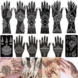 Sjablonen 12 vellen tijdelijke tattoo stencil henna tattoo stickers kit hand arm airbrush tattoo sjabloon voor doe-het-zelf body art sticker