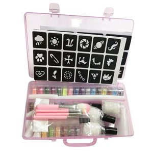 Pochoirs 30 couleurs diamant flash paillettes poudre modèle tatouage ensemble 60 modèle flash ensemble pour enfants adultes visage corps art peinture maquillage