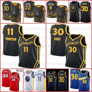 Stephen 30 Curry Basketball Jersey Klay 11 Thompson Andrew Wiggins 22 Draymond Green 23 Camisa deportiva Blanco Negro Azul para hombre