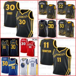 Stephen 30 Curry Camiseta de baloncesto Klay Thompson 11 Andrew Wiggins 22 Draymond Green 23 Camiseta deportiva Blanco Negro Azul Amarillo