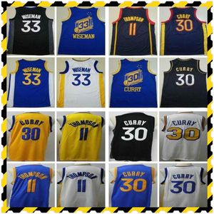 Stephen 30 Curry New City Basketball Jersey Hommes 33 James Wiseman Klay 11 Thompson Sans Manches Bleu Blanc Basketball Shirt