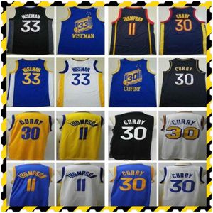 Stephen 30 Curry New City Basketball Jersey Mens 33 James Wiseman Klay 11 Thompson Sans manches Blue White Basketball Shirt 264G