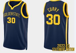 Stephen Curry #30 Jersey 22-23 Edición de declaración Camisetas de baloncesto Hombres Jersey cosido S-XXL Azul marino