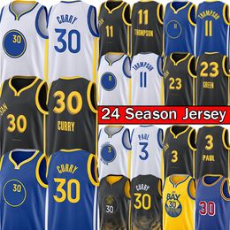 Stephen Curry Klay Thompson Warrores Ed Basketball Jersey Draymond Green Chris Paul Mens 2023-24 City Gold Black Blue Retro Kid Youth Jerseys Shirt