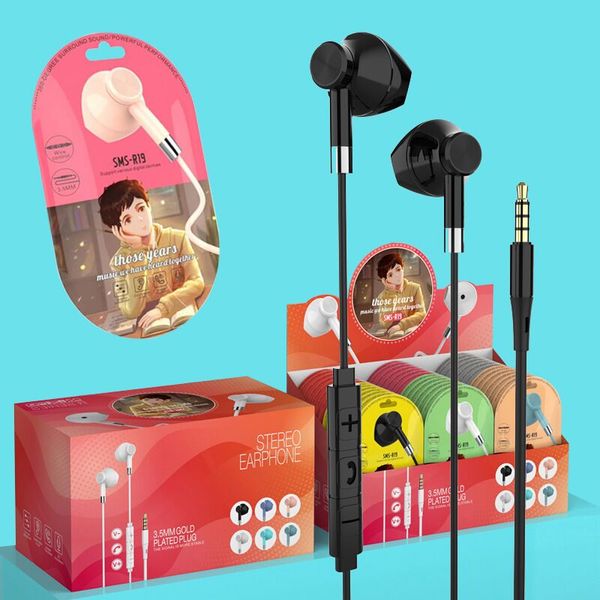 Casques stéréo Écouteurs intra-auriculaires de 3,5 mm avec contrôle vocal Micro intégré Multi couleurs et emballage de sac