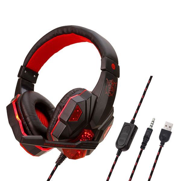 Auriculares estéreo para videojuegos, cascos de graves profundos con cable y luz de micrófono para PC y jugadores