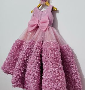 Stereo Rose Flower Princess -jurken voor meisjes pailletten gaas doopjurk kinderen Rhinestones Belt Bows Pageant Birthday Party Doop Eerste Z7980