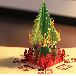 Tarjeta de felicitación de árbol de Navidad Artificial estereoscópica, tarjetas de deseos para amigos, familiares, mejores deseos, decoraciones navideñas, envío directo