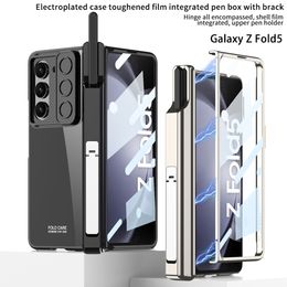 Pen Box voor Samsung Galaxy Z Fold 5 Case Push Bracket Magnetische scharnierbescherming Film Cover