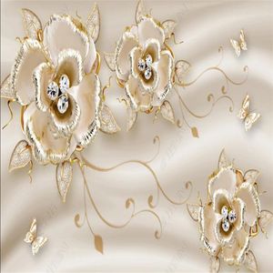 Stereoscopische behang licht luxe en elegante sieraden diamant bloem wallpapers 3D achtergrond muur