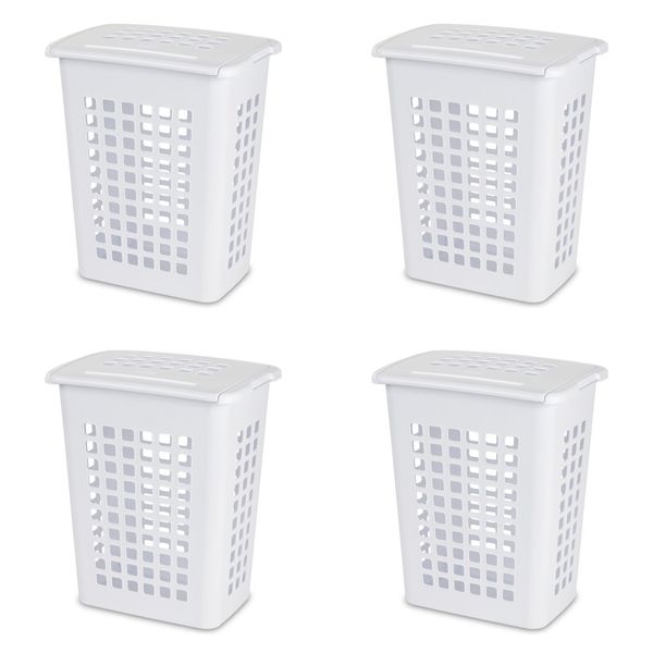 Panier à linge rectangulaire en plastique LiftTop, blanc, lot de 4