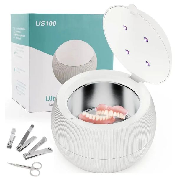 Stériliseur Portable Box dents Braces Machine Denture Denture Ultrasonic Nettoyer avec UV 200 ml Nettoyer de dispositif de retenue ultrasonique Nettoyer
