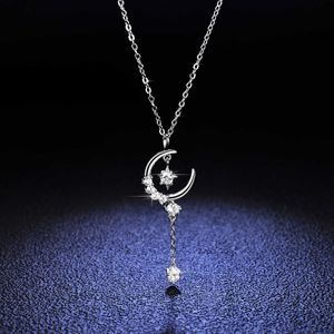 Sterling 1 Mosan Diamond Necklace Dames Fashion Star Moon Tassel Sier Pendant kraagketen