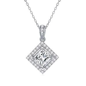 Colgante de ley con moissanita central, cadena de collar de plata S925 con piedra de moissanita de talla princesa cuadrada
