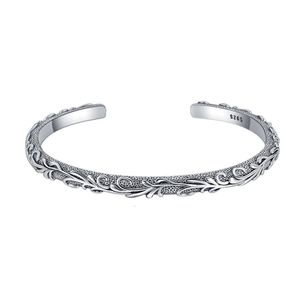 Sterling S925 zilveren stijl gesneden Tang gras bloem Thaise zilveren armband gepersonaliseerde hoge brug bloem Vine gewikkeld open armband voor vrouwen