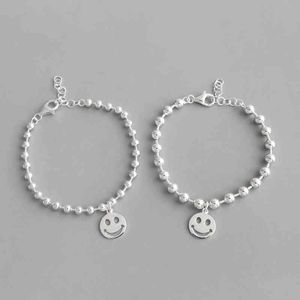 Sterling Sier 925 Mode-sieraden Minderheid Glimlachend Gezicht Ronde Kralen Balketting Armband